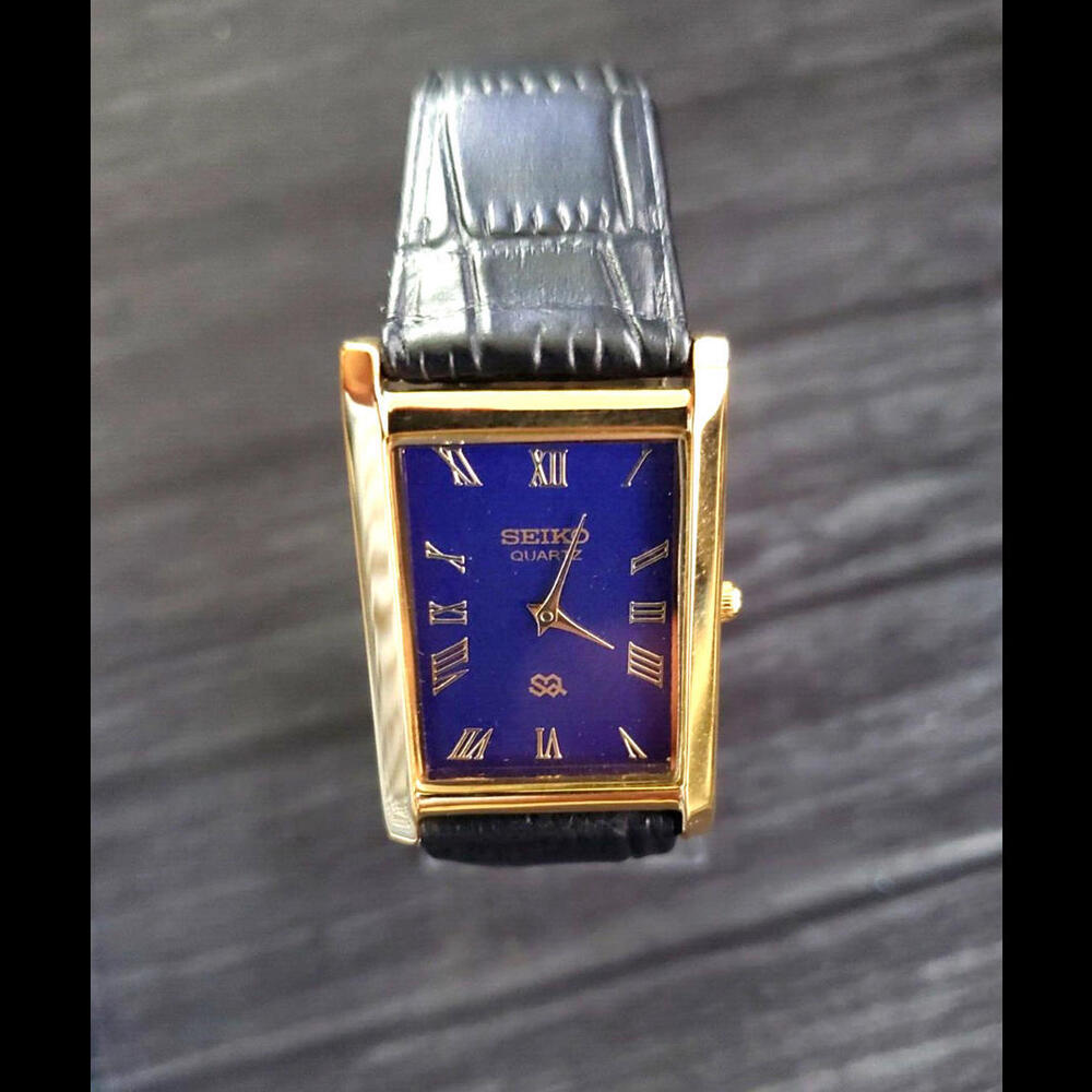 Vintage Mens Tank Slim Seiko Blue Dial Dress Watch New Mvt & Batt ✨ - Picture 5 of 8